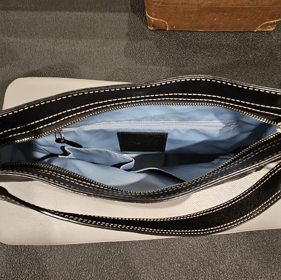 COACH Zoe Signature Black Canvas Hobo Shoulder Bag with Black Leather Trim - Picture 3 of 16